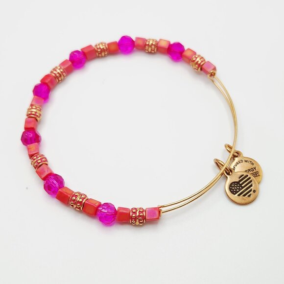 Alex and Ani Fuchsia Pink & Coral Bright Beaded Wire Expandable Bangle Bracelet - Picture 1 of 2